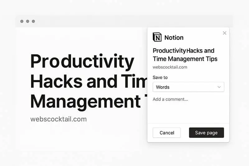 Notion Web Clipper saving a webpage to a Notion workspace