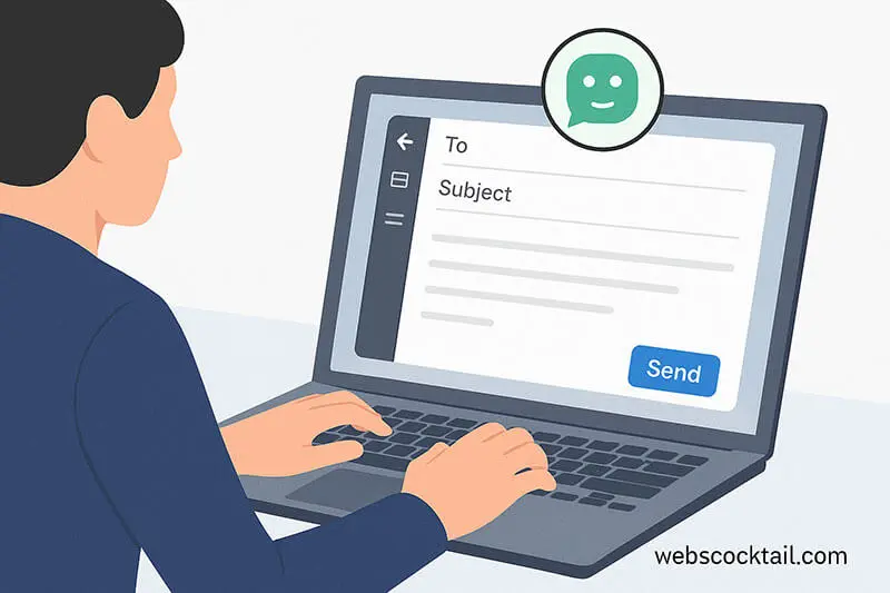 AI-assisted email writing with ChatGPT shown on a laptop - webscocktail.com