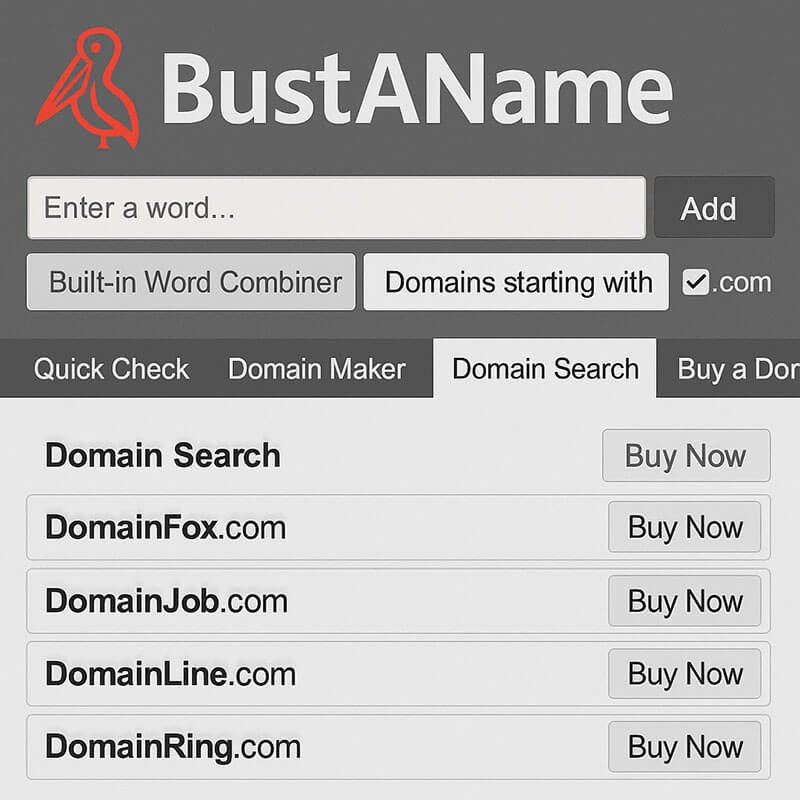 BustAName domain name generator with filters applied