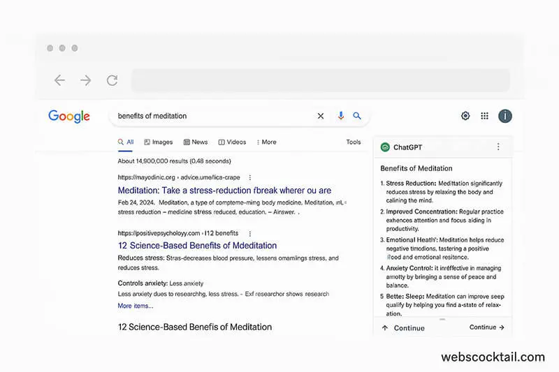 ChatGPT integration showing responses alongside Google search results