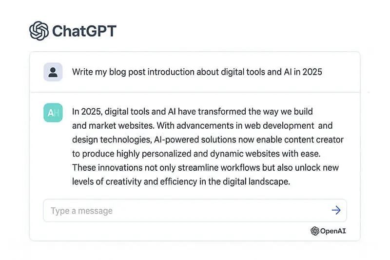 ChatGPT prompt and response interface - webscocktail.com