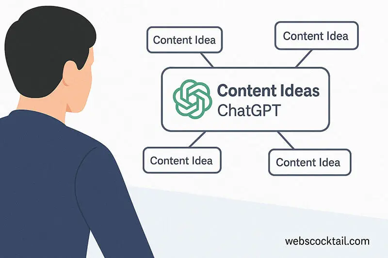 Illustration of brainstorming content ideas using ChatGPT and mind mapping - webscocktail.com