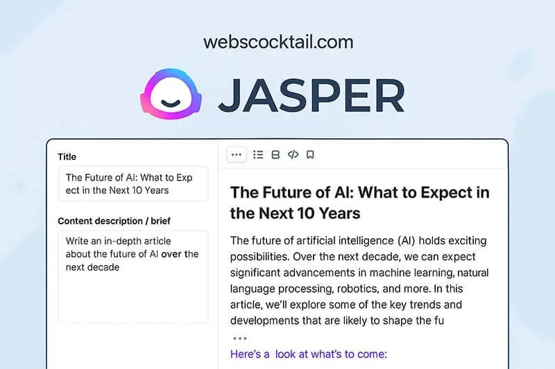 Jasper AI writing assistant for blog content - webscocktail.com