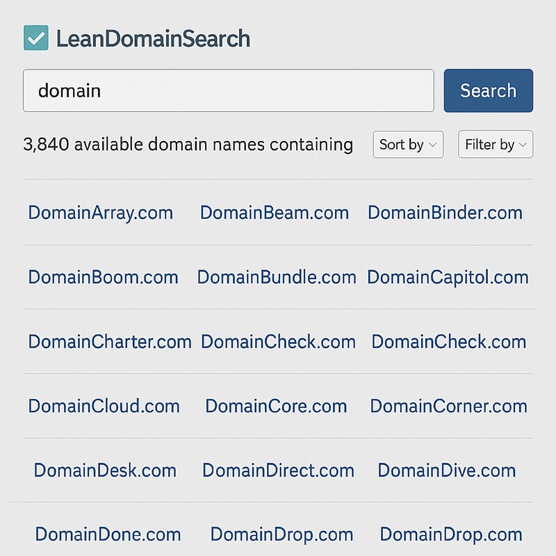 LeanDomainSearch tool showing domain ideas for keyword search