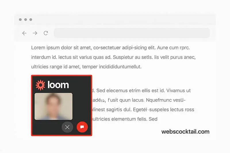 Loom extension video recording overlay on a browser tab