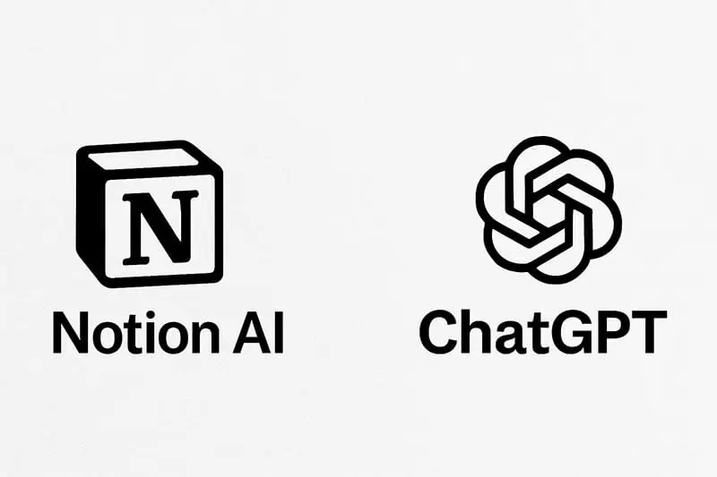 Side-by-side logos of Notion AI and ChatGPT
