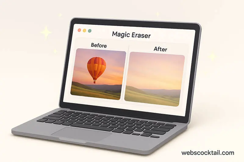 Before and after result of Magic Eraser AI tool removing an object from image